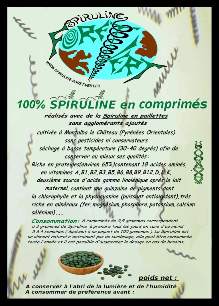 100g comprimés Spiruline Spiruline paillette ou comprimés